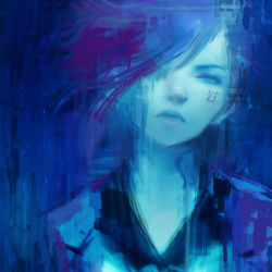 Rule 34 | 1girl, alex chow, arcane: league of legends, arcane vi, black shirt, blouse, blue background, blue theme, body writing, closed eyes, closed mouth, facial tattoo, facing viewer, hair over one eye, league of legends, multicolored background, pink hair, portrait, shirt, short hair, solo, swept bangs, tagme, tattoo, vi (league of legends)