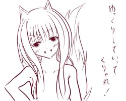 Rule 34 | 00s, 1girl, animal ears, holo, monochrome, nude, solo, spice and wolf, tail, wolf ears, wolf tail