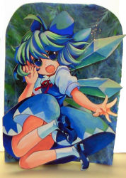 Rule 34 | 1girl, blue eyes, blue hair, cirno, matching hair/eyes, mosho, solo, embodiment of scarlet devil, touhou, wings