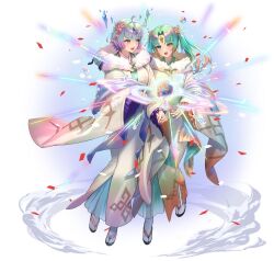 Rule 34 | 2girls, ahoge, aqua eyes, ball, breasts, bubble, crystal, cuboon, fire emblem, fire emblem heroes, forehead jewel, full body, glowing, heidr (fire emblem), holding, holding ball, japanese clothes, jewelry, kimono, large breasts, long sleeves, looking to the side, multicolored hair, multiple girls, nintendo, obi, official alternate costume, official art, open mouth, parted lips, purple hair, sandals, sash, second-party source, seidr (fire emblem), seidr (new year) (fire emblem), short hair, simple background, smile, solo, tabi, teeth, white background, yellow eyes, zouri