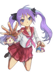 Rule 34 | 1girl, highres, hiiragi kagami, hiiragi tsukasa, izumi konata, charm (object), lucky star, purple hair, school uniform, shoes, tagme, takara miyuki