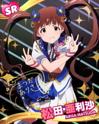 Rule 34 | 10s, 1girl, bow, brown hair, card (medium), character name, crossed arms, grateful blue (idolmaster), hair bow, idolmaster, idolmaster million live!, looking at viewer, matsuda arisa, necktie, official art, sequins, sparkle, twintails, wristband