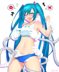Rule 34 | 1girl, aqua eyes, aqua hair, bare arms, breasts, collarbone, commission, fingering, groping, hand in panties, hatsune miku, holding another&#039;s wrist, implied fingering, laughing, long hair, midriff, multigrope, multiple hands, navel, nipple stimulation, nipple tweak, one eye closed, ooshio7734, open mouth, panties, skeb commission, small breasts, solo, speech bubble, speed lines, spoken x, standing, tank top, tears, tentacles, tickling, tickling breasts, tickling sides, twintails, underwear, very long hair, vocaloid