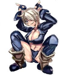 Rule 34 | 1girl, angel (kof), breasts, fingerless gloves, gloves, large breasts, lowres, simple background, snk, solo, squatting, the king of fighters, white hair, yatsu (yasu7)