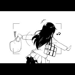Rule 34 | 1girl, aragaki ayase, beamed quavers, from behind, greyscale, letterboxed, long hair, monochrome, musical note, ore no imouto ga konna ni kawaii wake ga nai, outstretched arms, simple background, skirt, solo, viewfinder, watarai keiji, white background