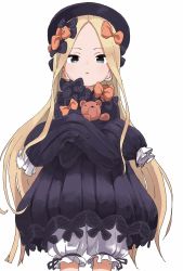 Rule 34 | 1girl, abigail williams (fate), absurdres, black bow, black dress, black hat, blonde hair, bloomers, blue eyes, bow, bug, butterfly, commentary request, cowboy shot, crossed arms, dress, fate/grand order, fate (series), hair bow, hands in opposite sleeves, hat, highres, hugging object, insect, long hair, long sleeves, looking at viewer, orange bow, parted bangs, parted lips, polka dot, polka dot bow, simple background, solo, stuffed animal, stuffed toy, teddy bear, underwear, very long hair, white background, white bloomers, yamamoto souichirou