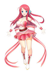Rule 34 | 1girl, abeen jhong, absurdres, blue eyes, breasts, choker, cleavage, detached collar, dress, elbow gloves, frilled dress, frilled skirt, frills, full body, gloves, highres, idol, idol clothes, large breasts, legs, long hair, looking at viewer, minamoto sakura, mixed-language commentary, open mouth, outstretched arms, pink dress, pink skirt, red hair, side ahoge, simple background, skirt, smile, solo, white background, white gloves, wrist cuffs, zombie land saga