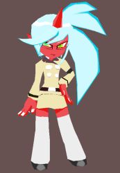 Rule 34 | 10s, 1girl, 3d, animated, animated gif, artist request, blue hair, colored skin, demon, glasses, green eyes, horn, horns, kneehighs, kneesocks (psg), looking at viewer, panty &amp; stocking with garterbelt, pointy ears, red skin, single horn, socks