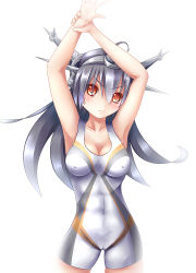 Rule 34 | 10s, 1girl, 324cm, armpits, arms up, black hair, breasts, competition swimsuit, covered erect nipples, highres, kantai collection, large breasts, long hair, nagato (kancolle), one-piece swimsuit, personification, red eyes, swimsuit