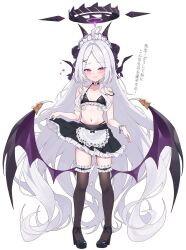 Rule 34 | 1girl, ahoge, alternate costume, apron, bikini, black bikini, black choker, black footwear, black thighhighs, blue archive, blush, breasts, choker, cleavage, clothes lift, collarbone, commentary request, demon girl, demon horns, demon wings, embarrassed, enmaided, forehead, frilled apron, frills, full body, hair ornament, halo, heart, high heels, highres, hina (blue archive), horns, lifted by self, long hair, looking at viewer, maid, maid apron, maid day, maid headdress, navel, parted bangs, purple eyes, sidelocks, simple background, skirt, skirt lift, small breasts, solo, spaghetti strap, standing, stomach, strappy heels, sweatdrop, swimsuit, thighhighs, translated, waist apron, wavy hair, white apron, white background, white hair, wings, wrist cuffs, x hair ornament, yozora (1wkdgusdn), zettai ryouiki