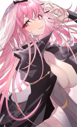 Rule 34 | 1girl, absurdres, black cape, black nails, breasts, cape, highres, hololive, hololive english, large breasts, long hair, looking at viewer, mori calliope, nail polish, naked cape, nude, pink hair, red eyes, shoulder spikes, spikes, tiara, veil, virtual youtuber, weyas kayur