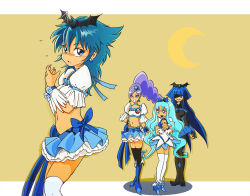 Rule 34 | 4girls, aono miki, bad end beauty, bad end precure, black bodysuit, blue eyes, blue footwear, blue hair, blue skirt, bodysuit, boots, choker, color connection, cosplay, crossover, cure berry, cure berry (cosplay), cure marine, drill hair, earrings, eyeshadow, fresh precure!, frilled skirt, frills, hair ornament, hairband, heart, heart hair ornament, heartcatch precure!, high heels, jewelry, knee boots, kurumi erika, long hair, magical girl, makeup, midriff, multiple girls, navel, nishijima waon, open mouth, ponytail, precure, purple eyes, purple hair, shirt, side ponytail, skirt, smile, smile precure!, suite precure, thighhighs, tiara, tospal, white legwear, wrist cuffs, zettai ryouiki