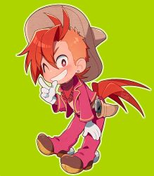 Rule 34 | 1boy, bad id, bad twitter id, bent over, brown footwear, brown hat, disney, finger gun, full body, gloves, green background, hair between eyes, hat, holster, jacket, kiri futoshi, leaning forward, looking at viewer, male focus, one eye closed, outline, panchito pistoles, personification, red eyes, red jacket, shoes, simple background, smile, solo, sombrero, stirrup legwear, toeless legwear, white gloves