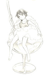 Rule 34 | 1girl, barefoot, feet, food, monochrome, original, shaved ice, sketch, solo, swimsuit, traditional media, yoshitomi akihito