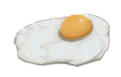 Rule 34 | commentary, dated commentary, egg (food), egg yolk, food, food focus, fried egg, highres, no humans, original, potatomochii, simple background, white background