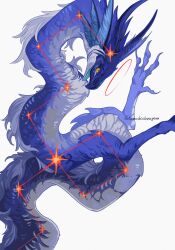 animal_focus artist_name claws constellation dragon eastern_dragon halo highres horns komododoragonn monster no_humans open_mouth original signature simple_background slit_pupils solo twitter_username white_background yellow_eyes