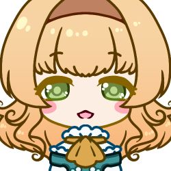 Rule 34 | 1girl, ascot, bad id, bad pixiv id, blonde hair, blush, blush stickers, brown hairband, chibi, female focus, green eyes, hairband, looking at viewer, lowres, muguet, natalia luzu kimlasca lanvaldear, open mouth, portrait, simple background, smile, solo, straight-on, tales of (series), tales of the abyss, white background, yellow ascot