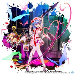 Rule 34 | 1girl, :d, alternate costume, bat (animal), bat wings, blood, blood bag, blue hair, commentary, copyright name, copyright notice, dress, english commentary, flandre scarlet, full body, game cg, handprint, hat, holding, holding weapon, indoors, looking at viewer, nurse, nurse cap, open mouth, pantyhose, pink dress, pink footwear, pink hat, pocket, red eyes, remilia scarlet, remilia scarlet (bloody nurse), rotte (1109), short hair, short sleeves, smile, solo, spear the gungnir, stain, third-party source, torn clothes, torn pantyhose, touhou, touhou lostword, weapon, white pantyhose, window, wings, wrist cuffs