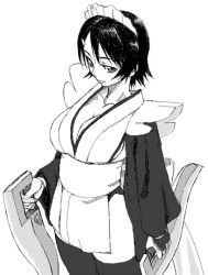 Rule 34 | 1girl, breasts, cleavage, greyscale, iroha (samurai spirits), large breasts, monochrome, samurai spirits, solo