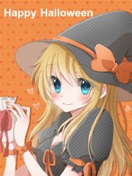 Rule 34 | 1girl, bad id, bad pixiv id, blonde hair, blue eyes, blush, breasts, halloween, happy halloween, hat, heart, hiro (hirohiro31), long hair, looking at viewer, original, smile, solo, witch hat
