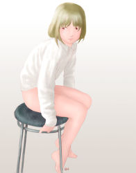 Rule 34 | 1girl, androgynous, bar stool, barefoot, bottomless, calm, izawa (artist), lolita core, shirt, stool, waiting