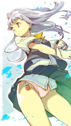 Rule 34 | 10s, 1girl, blue hair, clothes lift, frilled panties, frills, gloves, hatsukaze (kancolle), kantai collection, long hair, nonco, panties, pantyshot, pink panties, pleated skirt, price tag, skirt, skirt lift, solo, standing, underwear, upskirt, vest, white gloves