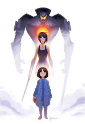 Rule 34 | arm blade, black hair, brown eyes, cannon, chest cannon, child, dana guerrieri, dual persona, energy cannon, gd6 chain sword, gipsy danger, glowing, jaeger (pacific rim), legendary pictures, mako mori, nuclear vortex turbine, pacific rim, pan pacific defense corps, short hair, signature, staff (weapon), sword, weapon, whip, whip sword, wrist blades