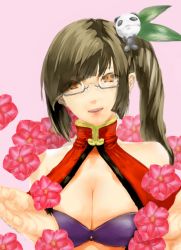 Rule 34 | 1girl, arc system works, bad id, bad pixiv id, blazblue, blazblue: calamity trigger, breasts, cleavage, cleavage cutout, clothing cutout, fenrir (pixiv), flower, glasses, lao jiu, large breasts, litchi faye ling, long hair, orange eyes, panda, ponytail, side ponytail, solo