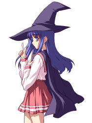 Rule 34 | 1girl, blue hair, cape, hat, kurusugawa serika, long hair, purple eyes, school uniform, serafuku, solo, to heart, to heart (series), witch hat