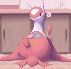 Rule 34 | 1girl, animal ears, anojaa, blush, box, brown background, claws, creatures (company), crumbs, doughnut, dragon, eating, faucet, food, full body, game freak, gen 3 pokemon, hand up, heart, highres, indoors, latias, legendary pokemon, nintendo, no humans, pastry box, pokemon, pokemon (creature), pokemon rse, pussy, sitting, solo, spoken heart, spread pussy, uncensored, wavy mouth, wings, yellow eyes