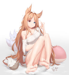Rule 34 | 1girl, absurdres, archetto (arknights), arknights, barefoot, blue eyes, brown hair, feet, foreshortening, grin, hand up, heterochromia, highres, knees up, long hair, looking at viewer, off-shoulder shirt, off shoulder, pointy hair, red eyes, shirt, single bare shoulder, sitting, smile, soles, solo, tcm bot, thighs, toes, very long hair