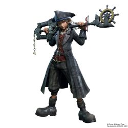 Rule 34 | 1boy, alternate costume, bandana, belt, boots, brown hair, dirty, dirty face, full body, hat, jacket, jewelry, keyblade, kingdom hearts, kingdom hearts iii, looking at viewer, male focus, necklace, official art, pants, pirate hat, serious, simple background, solo, sora (kingdom hearts), square enix, striped clothes, striped pants, vertical stripes, white background