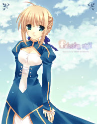 Rule 34 | 00s, 1girl, ahoge, artist name, artoria pendragon (all), artoria pendragon (fate), blonde hair, cleavage cutout, clothing cutout, copyright name, fate/stay night, fate (series), green eyes, long sleeves, saber (fate), solo, underbust, wnb mark