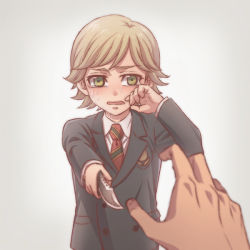 Rule 34 | 10s, 1boy, barnaby brooks jr., blonde hair, child, crying, green eyes, knife, lunarclinic, male focus, necktie, solo, tears, tiger &amp; bunny, wiping tears, aged down