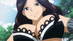 Rule 34 | 1girl, animated, animated gif, armlet, black bra, bouncing breasts, bra, breasts, brown hair, cana alberona, cleavage, fairy tail, large breasts, long hair, outdoors, screencap, solo, underwear