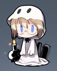 Rule 34 | 1girl, blonde hair, blue eyes, candle, chibi, ghost costume, glasses, looking at viewer, lowres, shimada fumikane, short hair, skull, solo, strike witches, strike witches: suomus misfits squadron, ursula hartmann, world witches series