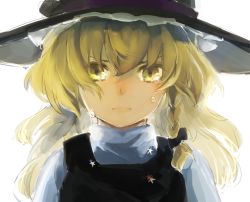 Rule 34 | 1girl, bad id, bad pixiv id, blonde hair, braid, crying, crying with eyes open, frown, hair ribbon, hat, henpei saboten, kirisame marisa, long hair, looking at viewer, ribbon, sad, solo, star (symbol), tears, touhou, upper body, white background, witch hat, yellow eyes