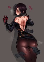 Rule 34 | 1girl, against wall, ass, ass grab, back tattoo, bad id, bad pixiv id, bare shoulders, black dress, blush, brown hair, closed mouth, clothes lift, disembodied hand, dress, dungeon and fighter, female priest (dungeon and fighter), gloves, heart, heart-shaped pupils, highres, korean commentary, looking back, mistress (dungeon and fighter), mistress (dungeon fighter online), off shoulder, pantyhose, ratatatat74, red gloves, short hair, skirt, skirt lift, symbol-shaped pupils, tattoo, thigh grab