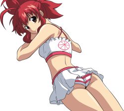 Rule 34 | 1girl, absurdres, ass, bikini, brown eyes, highres, ichiban ushiro no daimaou, incredibly absurdres, looking at viewer, looking back, red hair, soga keena, solo, striped bikini, striped clothes, swimsuit, vector trace
