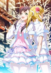 Rule 34 | 10s, 2c=galore, 2girls, ayase eli, back-to-back, blonde hair, green eyes, long hair, love live!, love live! school idol project, multiple girls, open mouth, ponytail, purple hair, smile, snow halation, tojo nozomi, twintails, winter clothes