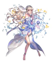 Rule 34 | 1girl, barefoot, breasts, bug, butterfly, corrin (female) (fire emblem), corrin (fire emblem), dress, feet, female focus, fire emblem, fire emblem fates, fire emblem heroes, full body, gloves, highres, insect, long hair, medium breasts, nintendo, official art, open mouth, pointy ears, red eyes, sencha (senchat), silver hair, single thighhigh, smile, solo, thighhighs, toes, transparent background, water, white dress, white gloves, white thighhighs