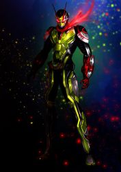 Rule 34 | 1boy, armor, bug, commentary request, cowboy shot, full body, glowing, glowing eyes, grasshopper, highres, insect, kamen rider, kamen rider 01 (series), kamen rider zero-one, kamen rider zero-two, looking at viewer, open hands, red eyes, scarf, solo, tokusatsu, trance enhance