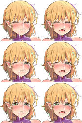 Rule 34 | 1girl, ;(, ame (uten cancel), bad id, bad pixiv id, blonde hair, blush, close-up, closed eyes, cum, facial, full-face blush, green eyes, mizuhashi parsee, pointy ears, sexually suggestive, simple background, solo, sweat, tears, touhou, white background, wince