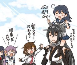 Rule 34 | 10s, 5girls, ahoge, akebono (kancolle), arm guards, asashio (kancolle), bell, black hair, brown hair, carrying, collar, comic, commentary request, elbow gloves, english text, engrish text, flower, gloves, hair bell, hair between eyes, hair flower, hair ornament, hairclip, hand up, headgear, ikazuchi (kancolle), kantai collection, long hair, long sleeves, multiple girls, nagato (kancolle), neckerchief, open mouth, pleated skirt, purple hair, ranguage, saiguchi otoufu, school uniform, serafuku, short hair, short sleeves, shoulder carry, side ponytail, skirt, sleeveless, smile, socks, translation request, ushio (kancolle)