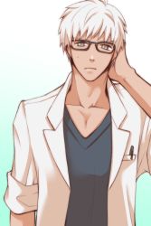 Rule 34 | 10s, 1boy, archer (fate), bad id, bad pixiv id, bespectacled, fate/extra, fate (series), glasses, grey eyes, hair down, male focus, mikicocha, solo, tan, white hair