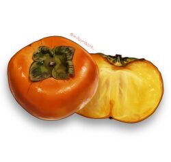 Rule 34 | artist name, cross-section, food, food focus, fruit, highres, mitomaton, no humans, original, persimmon, realistic, simple background, still life, twitter username, white background
