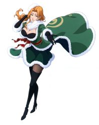 Rule 34 | 1girl, bleach, bleach: brave souls, boots, breasts, cleavage, female focus, full body, gloves, high heels, highres, huge breasts, jewelry, kubo tite, large breasts, matsumoto rangiku, medium hair, merry christmas, mole, mole under mouth, official art, orange hair, parted lips, solo