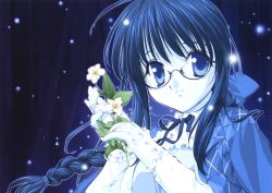 Rule 34 | 00s, blue theme, braid, flower, glasses, marie (sister princess), own hands together, sister princess, solo, tenhiro naoto