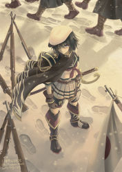 Rule 34 | 1girl, absurdres, black hair, blush, boots, breasts, brown gloves, cape, closed mouth, dated, eyepatch, flag, footprints, gloves, hat, highres, japanese flag, kantai collection, kiso (kancolle), outdoors, pleated skirt, red neckwear, sailor collar, school uniform, serafuku, sheath, sheathed, shirt, short sleeves, skirt, snow, solo focus, standing, sword, twitter username, weapon, white headwear, white shirt, yaegashi (muzzuleflash)