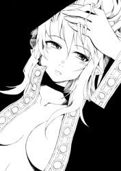 Rule 34 | 1girl, breasts, greyscale, kusanagi tonbo, long hair, monochrome, open clothes, open robe, original, pointy ears, robe, simple background, solo